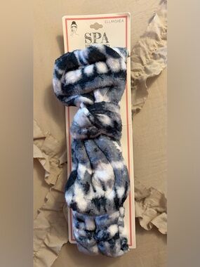 Ella Shea NWT Plush Faux Fur Knot SPA Headband in Blue-Gray Tie Dye